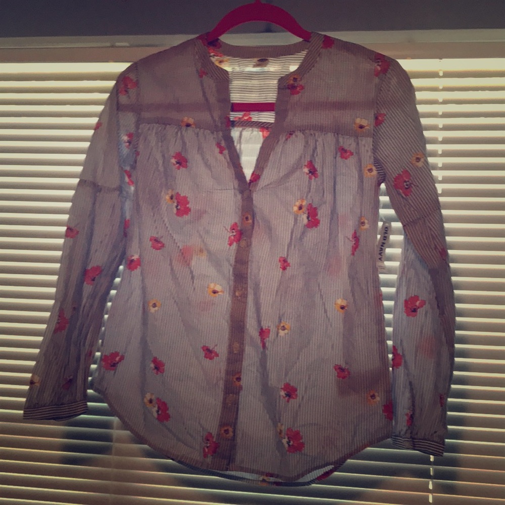 NWT striped flower print button up blouse